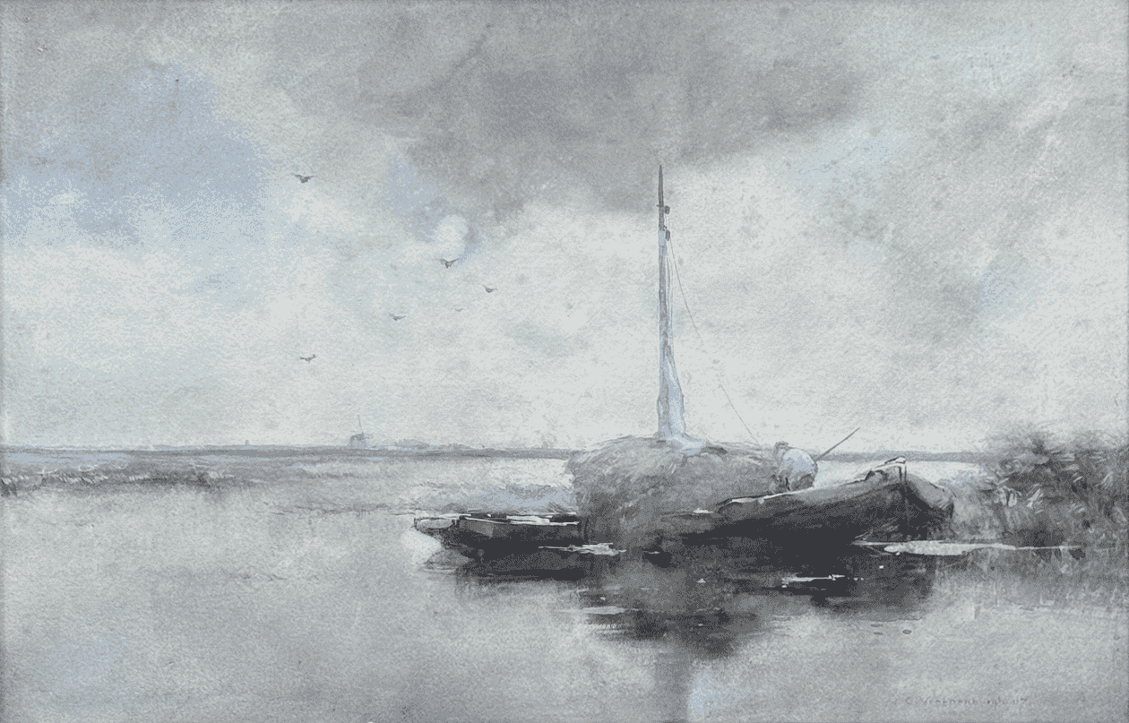 Cornelis Vreedenburgh - Verstild Hollands waterlandschap (zonder lijst)