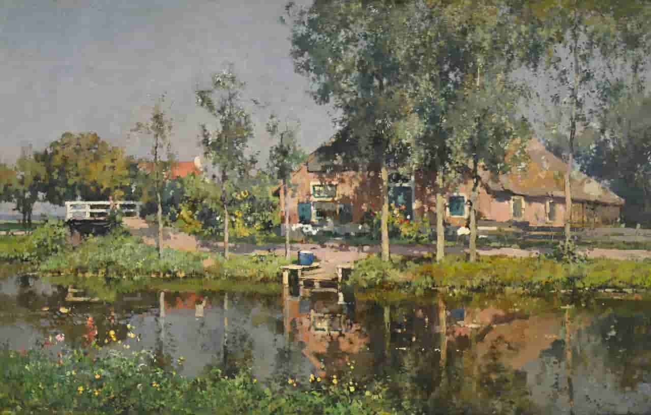 Cornelis Vreedenburgh - Idyllisch Hollands boerenerf aan het water (zonder lijst)