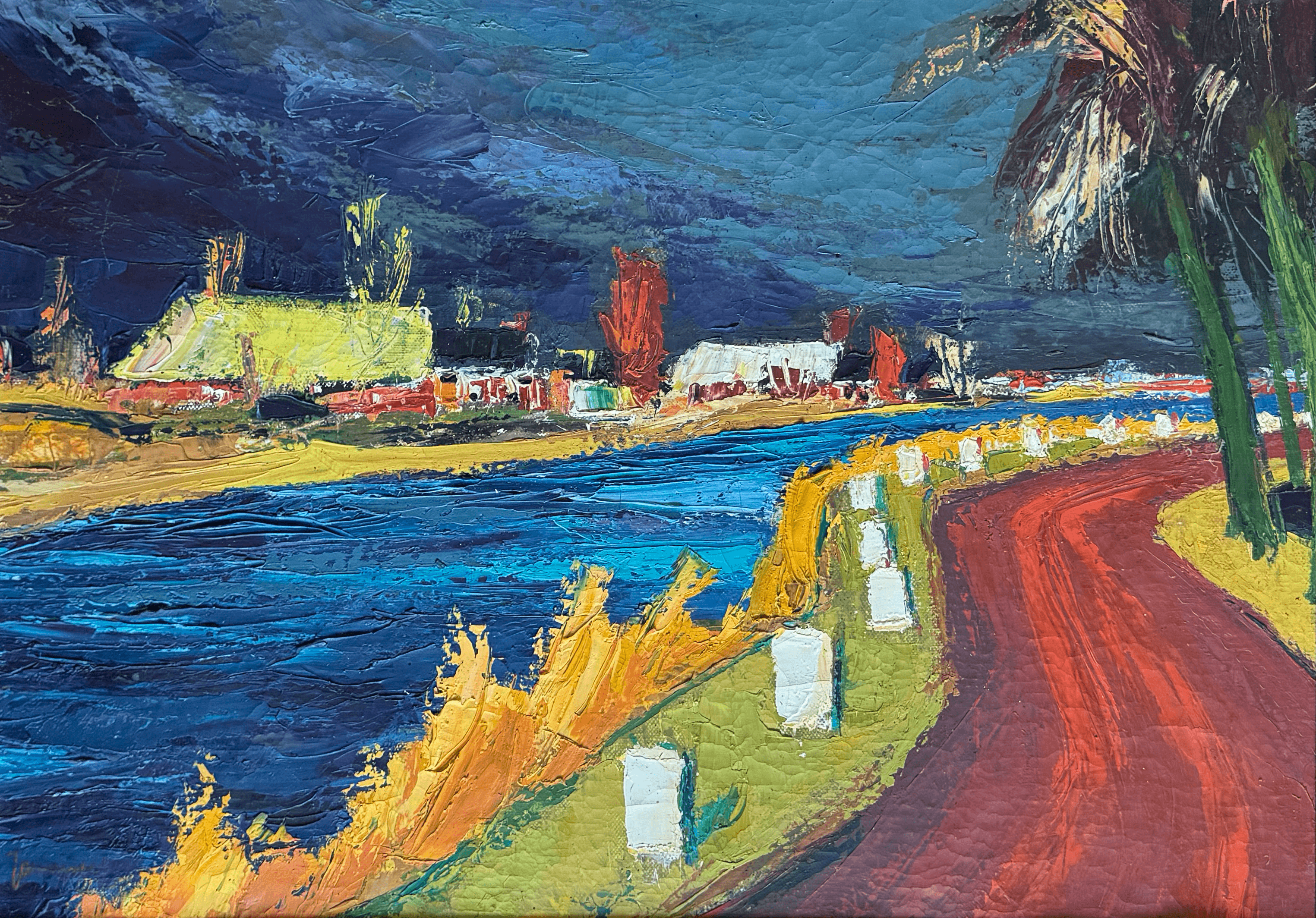 Jannes de Vries - Het Boterdiep bij Bedum op een winterse avond (zonder lijst)