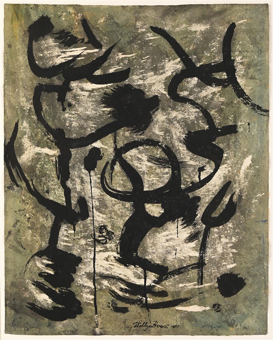 Willy Boers - Abstracte compositie met zwart ui (zonder lijst)