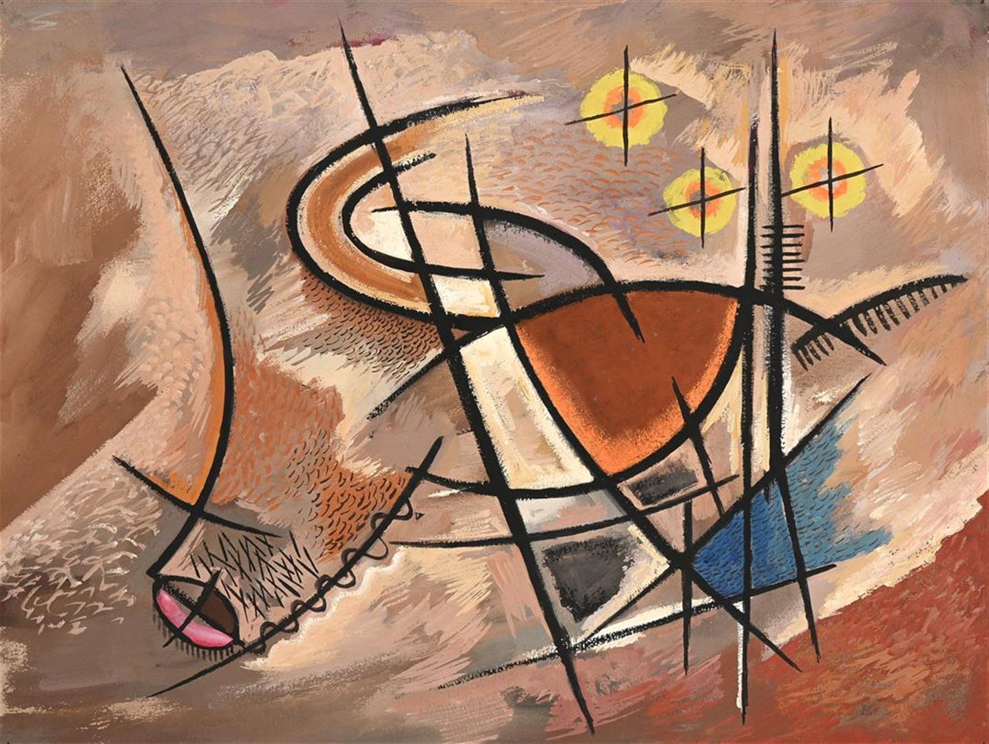 Dolf Breetvelt - Abstracte gouache compositie op papier, circa jaren 1950 (zonder lijst)
